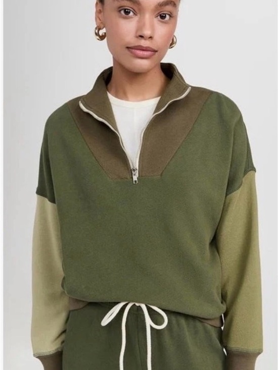 THE GREAT. Tops - THE GREAT. Olive Tone Colorblock Half-Zip Pullover 2/M